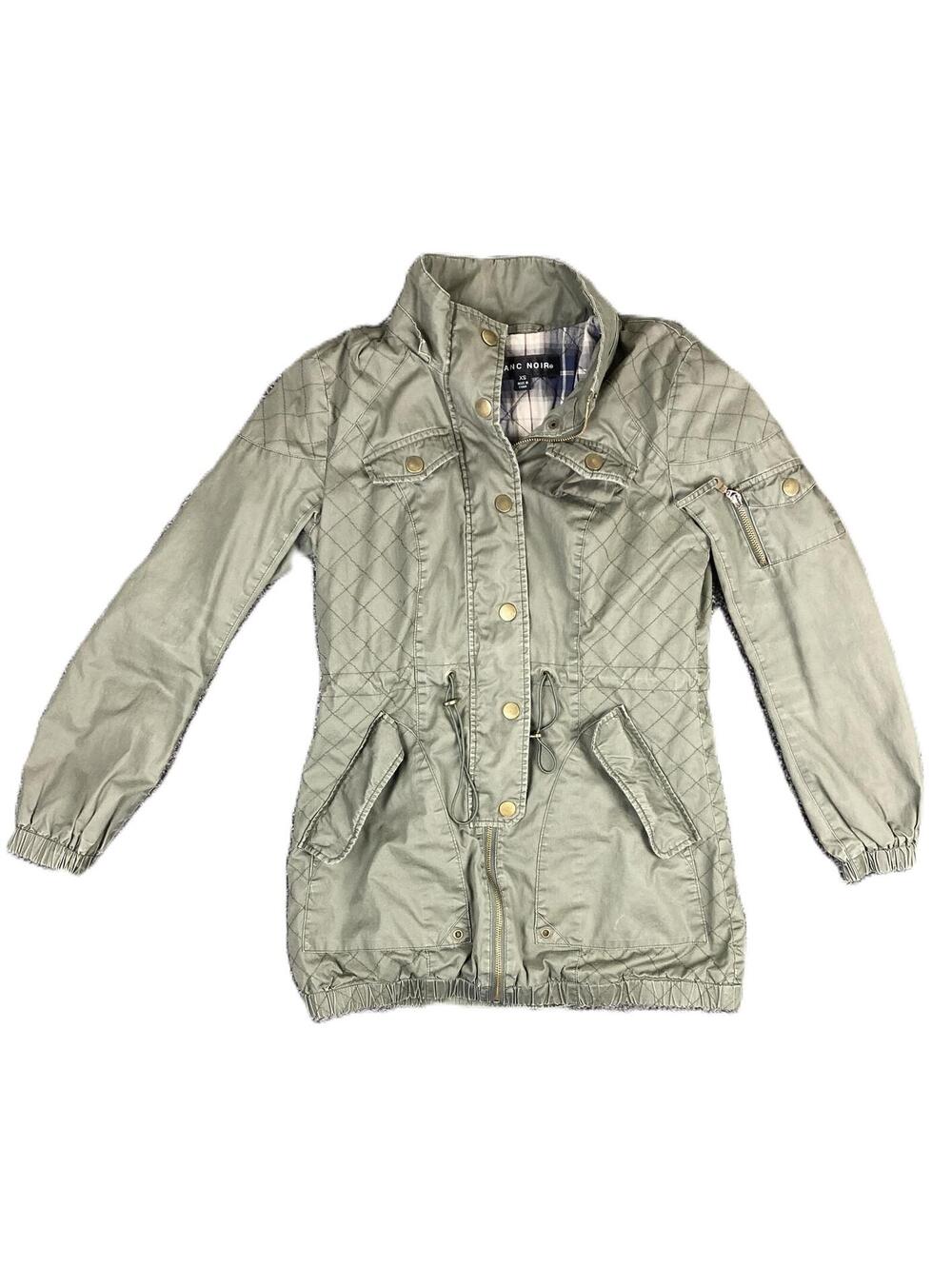 Blanc Noir Women's Utility Jacket Olive Green Plaid Lined Parka Sz XS